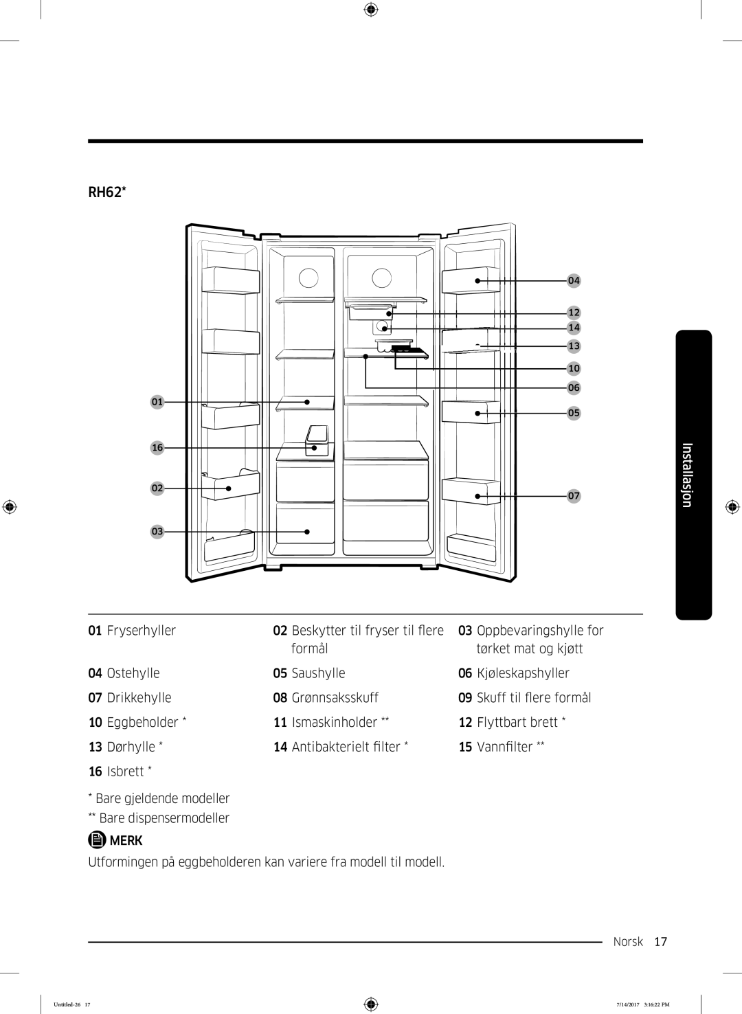 Samsung RH58K6697SL/EE manual Norsk 17  